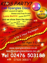 Childrens party? Don't panic call Spangles Kids Disco for Coventry, Warwickshire, West Midlands.
